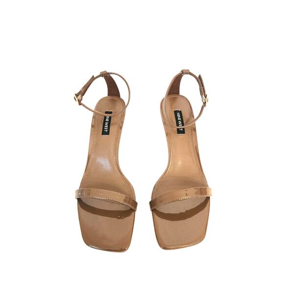 New Nine West Yess Square Toe Tapered Heel Dress Sandals Patent Brown 7M - Picture 2 of 7